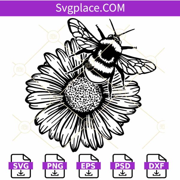 Bee and Sunflower SVG, Bee on Sunflower svg, Sunflower bee svg