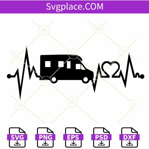 Camping EKG svg file, Camping Trailer svg, Camping Heartbeat svg