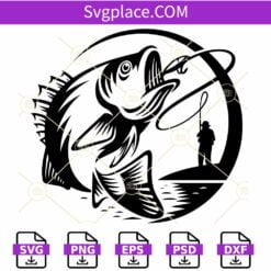 Fisherman catching fish SVG, Fishing Hook svg, Bass Fishing svg, Fisherman Svg,