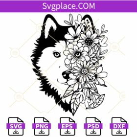Floral Husky svg, Dog with Flower Crown SVG, Husky Svg, Siberian Husky SVG