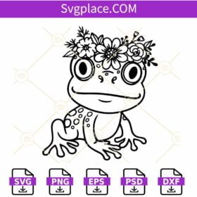 Frog with flower crown SVG, Frog with Flowers  on head svg, Flower Frog svg