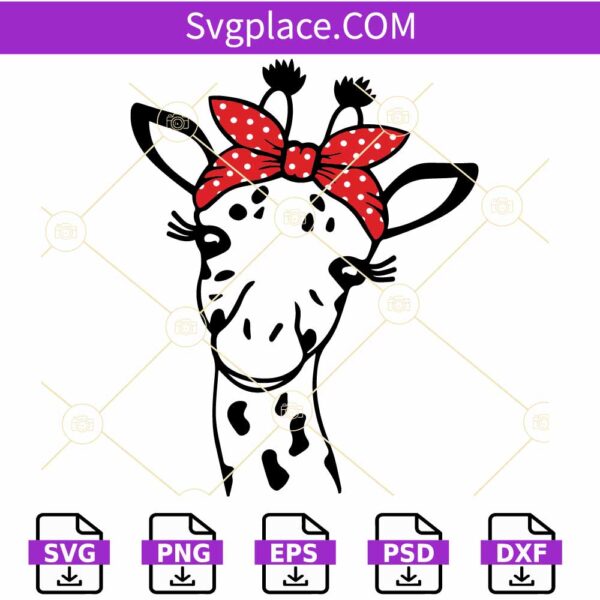 Giraffe with Bandana SVG, Giraffe with Red Polka dots Bandana SVG, giraffe with Scarf svg