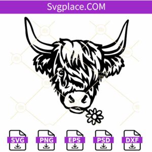 Highland Cow with flower SVG, Floral Highland Cow SVG, Cow with Floral Crown svg