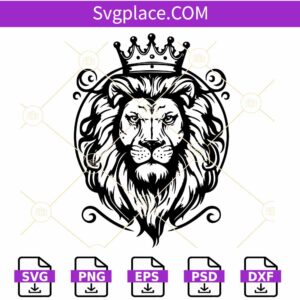 Lion head with Crown SVG, King Lion SVG, Royal Lion in Crown Svg