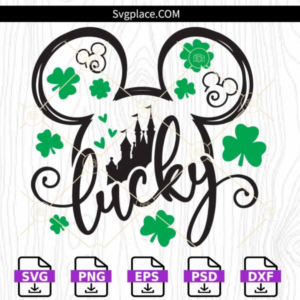 Mickey Mouse Lucky SVG, Mickey Mouse Head SVG, Clover Leaf svg, Lucky svg