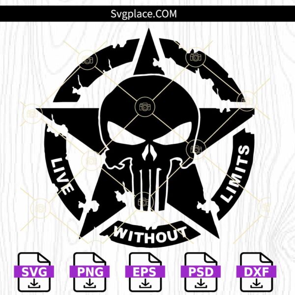 Punisher Skull Live Without Limits SVG, Army Star svg, Punisher svg, Skull svg