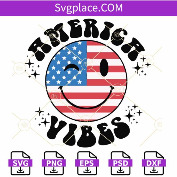 Retro America Vibes SVG, America vibes smiley face svg, Retro 4th of July svg