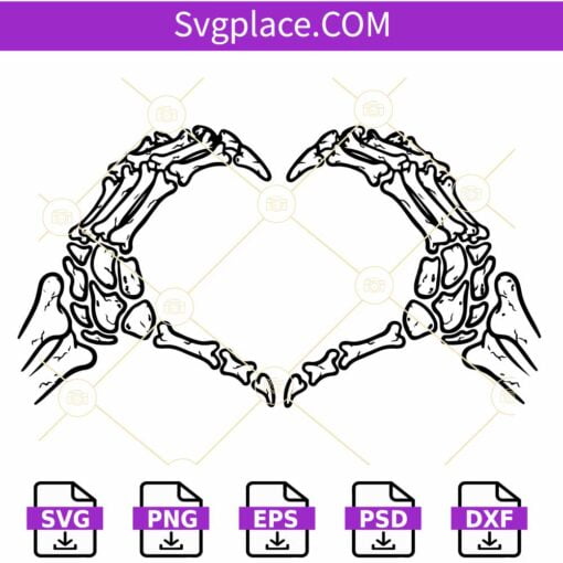 Skeleton love sign SVG, Skeleton heart hands svg, skeleton hands svg