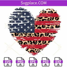 4th of July leopard print heart svg, Patriotic Heart SVG, American Heart SVG, 4th of July Heart SVG