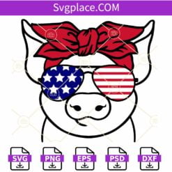 4th of July pig SVG, Patriotic Pig with head scarf SVG, 4th of July Pig SVG
