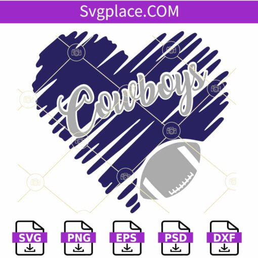Cowboys Heart football SVG, Cowboys Football svg, Cowboys Mascot svg