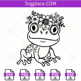 Frog with flower crown SVG, Frog Svg, Floral frog svg, Frog with flowers svg