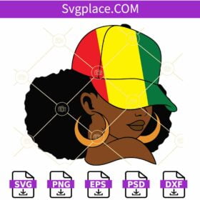 Juneteenth girl with hat SVG, Afro Girl Cap Low svg, Black Girl svg, Afro Woman svg