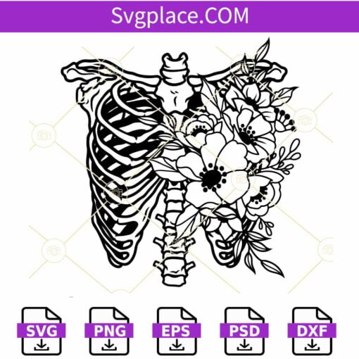 Rib Cage Floral Svg, Floral rib cage SVG, Rib cage svg, Rib Cage skeleton SVG