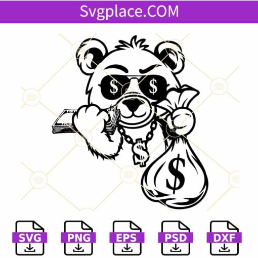 Gangster Teddy Bear SVG, Teddy Bear with money bag SVG, Gangster Bear SVG