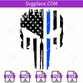 Police Punisher skull flag SVG, Punisher Skull US Flag Thin Blue Line svg
