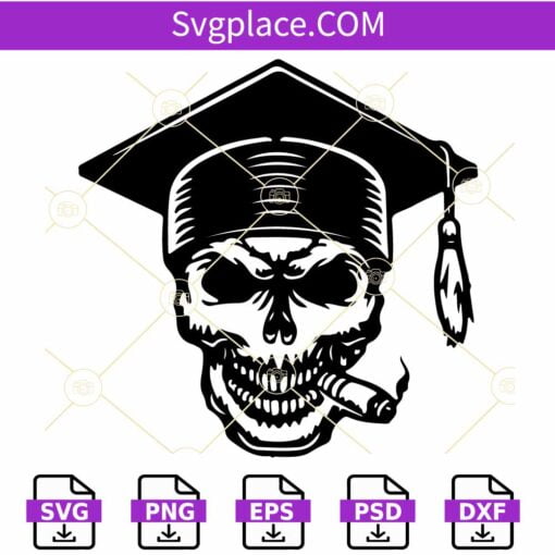 Skeleton with graduation cap SVG, Funny skull with graduation capSVG