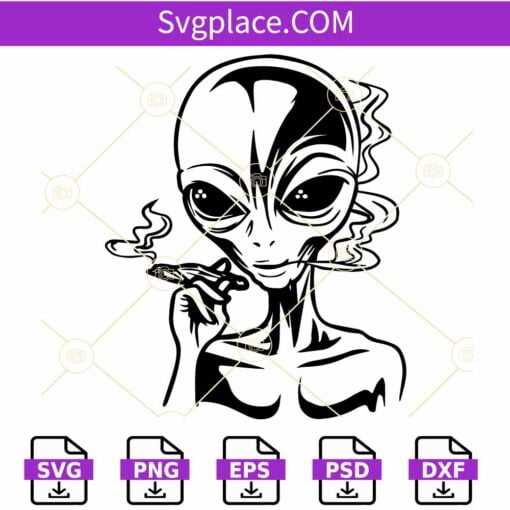 Alien Smoking Weed SVG, Alien Smoking Joint Svg, Smoking Marijuana svg, Alien Weed Svg