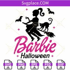 Barbie on witch broom SVG, Halloween Barbie SVG, Witch Barbie SVG