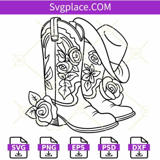 Cowgirl boots with flowers SVG, Floral Cowgirl boots SVG, Cowboy Boots SVG file
