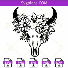 Floral cow skull SVG, Western svg, Floral Skull svg, Boho Svg, Bull Skull with Flowers SVG