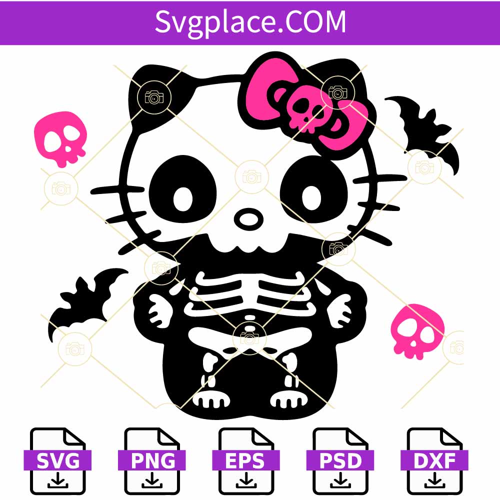 Hello Kitty Halloween skeleton SVG, Kitty Halloween Svg, Halloween