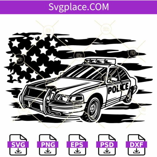 Police car flag SVG, American Flag Police Car Svg, USA Police S