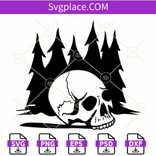 Skull and trees SVG, Crime scene vector SVG, Skeleton remains SVG