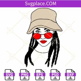 Woman with dreadlocks and hat SVG, Afro dreadlocks hat svg, Afro lady svg