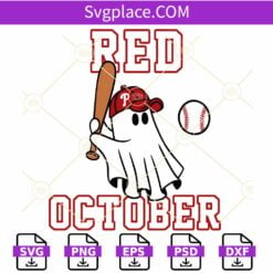 Philly Red October Ghost SVG, Philadelphia Ghost Baseball SVG, Cute Ghost Baseball SVG